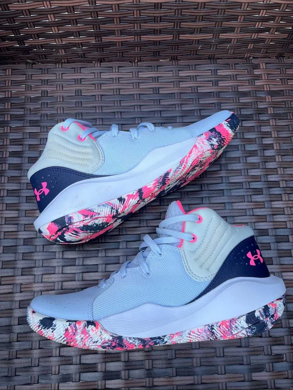 Under Armour Kids Light Gray & Pink Basketball Sneakers